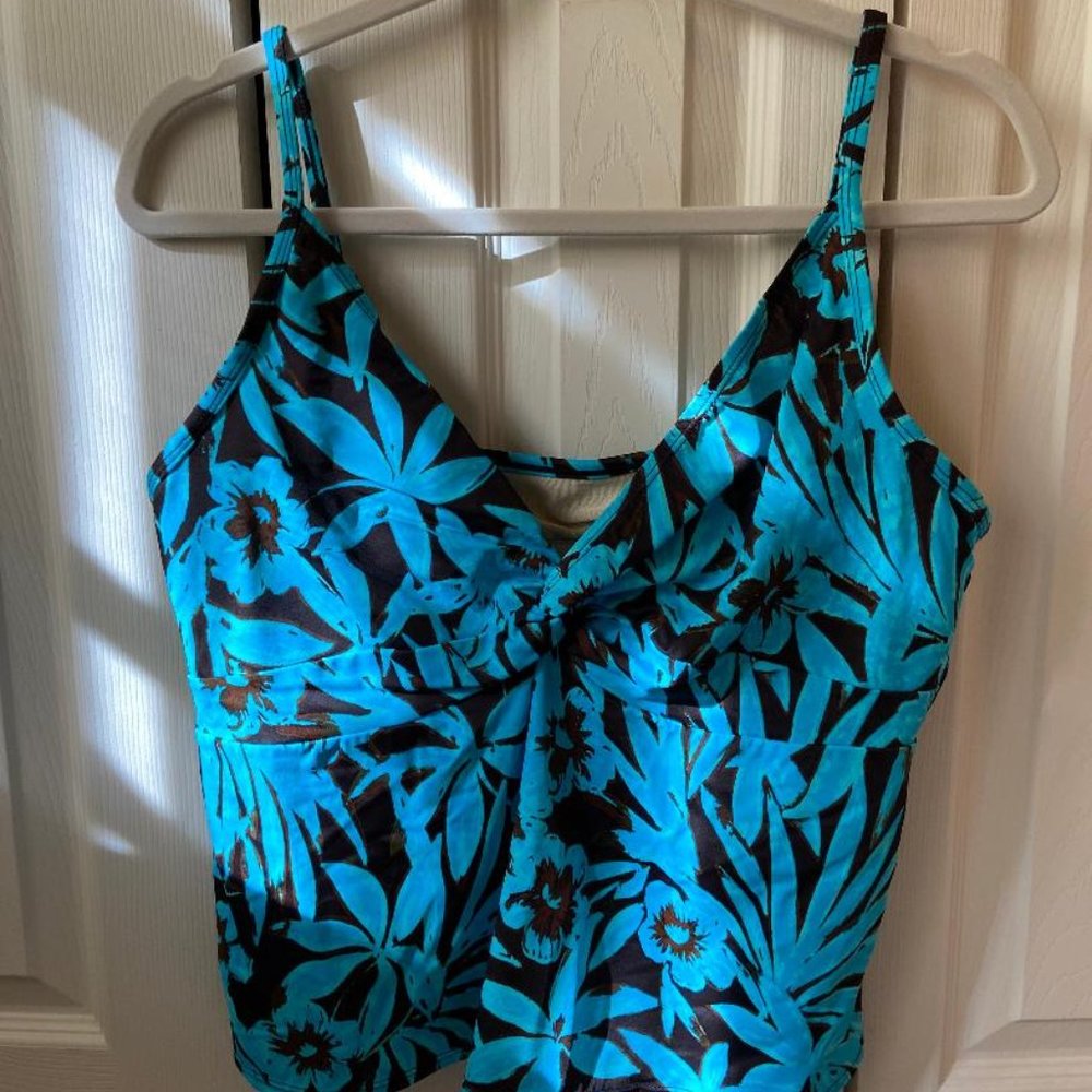 Marigo Tankini Top, Teal & Brown, 16